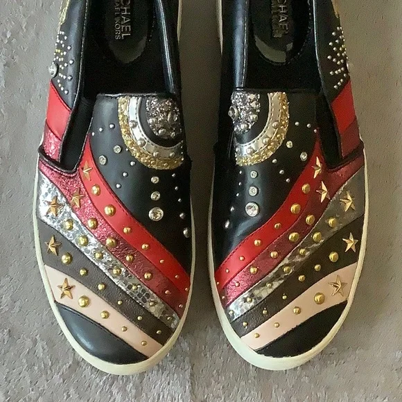 MICHAEL Michael Kors Black, Red & Gold Star-Accent Slip-On Sneakers - Picture 4 of 11